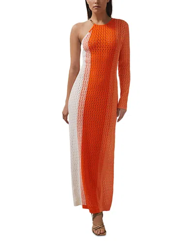 Reiss Rena One Sleeve Knitted Stripe Dress In Papaya Orange