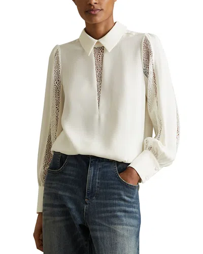 Reiss Renata Lace Sleeve Detail Blouse In Cream