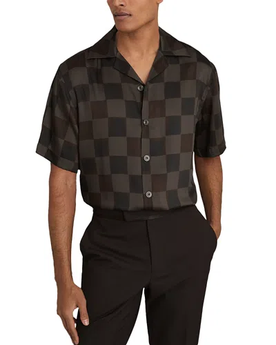 Reiss Reny Checkered Cuban Print Shirt In Brown