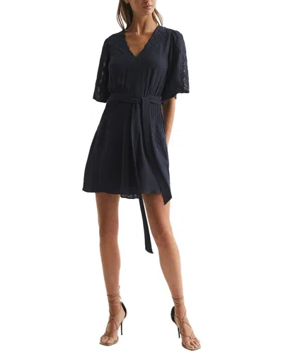 Reiss Rhea Broderie Sleeve Floppy Mini Dress In Blue