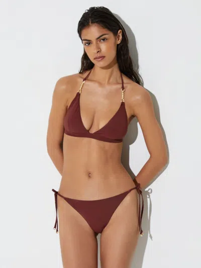 Reiss Rhubarb Red Side-tie Low-rise Bikini Bottoms In Burgundy