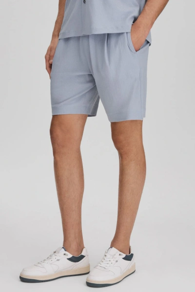 Reiss Riad - Porcelain Blue Textured Drawstring Shorts, S