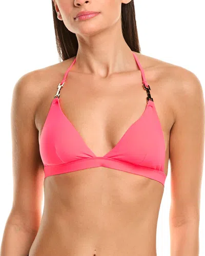 Reiss Riah Fixed Triangle With Trim Bikini Top In Pink