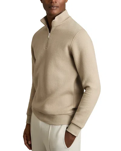 Reiss Ribbed Funnel Neck Half Zip Shirt In Taupe