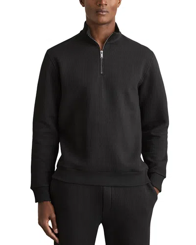 Reiss Ribbed Funnel Neck Half Zip Shirt In Navy