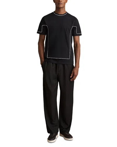 Reiss Ribbed Piped Crewneck Tee In Navy