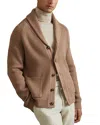 Reiss Camel Winters Ribbed Shawl-collar Cardigan With Cotton And Wool In Camel