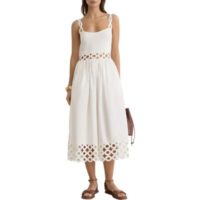 Reiss Rita Knit Woven Midi Dress In White