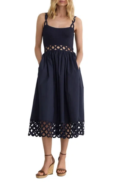 Reiss Womens Navy Rita Cut-out Knitted And Cotton Midi Dress In Multi