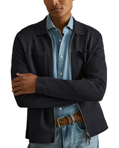 Reiss Navy Rivers Knitted Zip-through Jacket In Blue
