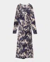 Reiss Ruched Print Midi Dress In Navy Neutral