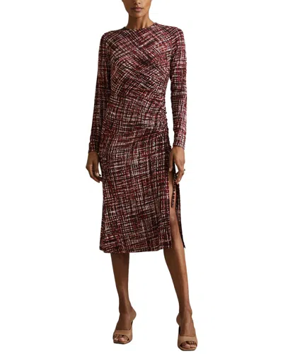 REISS RIYO RUCHED PRINT MIDI DRESS