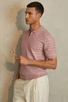 Reiss Rizzo - Soft Pink Half-zip Knitted Polo Shirt, S
