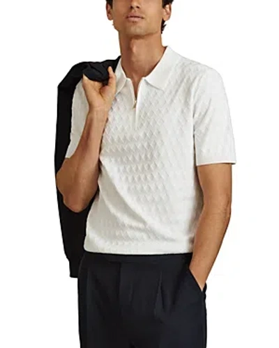 Reiss Rizzo Printed Zipper Polo Shirt In White