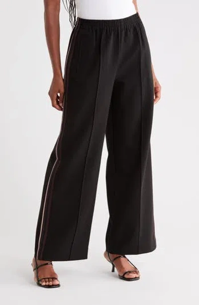 Reiss Robyn Side Stripe Wide Leg Pants In Black