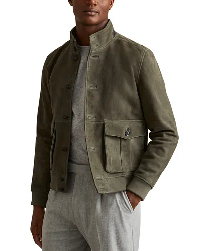 Reiss Light Khaki Green Roland Suede Harrington Jacket In Light Khaki