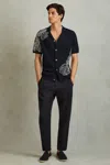 Reiss Navy Romance Jersey Embroidered Cuban Collar Shirt