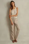 Reiss Sand Drawstring Linen Trousers