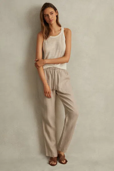 Reiss Sand Drawstring Linen Trousers In Sand