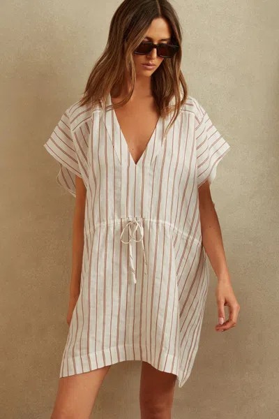 Reiss Romy - Cream/brown Linen-cotton Striped Kaftan, Xs