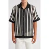 Reiss Romy Striped Crochet C Top In Black/ecru