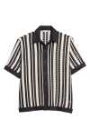 Reiss Romy Striped Crochet C Top In Black/ecru