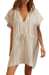 Reiss Romy V-neck Striped Linen And Cotton-blend Kaftan In Cream/brown