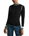 Reiss Women's Black & Cream Knitted High Neck Jumper In Black/cream