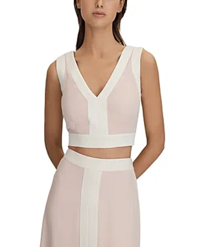 Reiss Rosalia Colour-blocked Cropped Woven Top In Nude/ivory