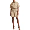 Reiss Womens Rosalie Short-sleeve Pleated Cotton Mini Dress Neutral In Neutral