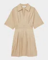 Reiss Womens Rosalie Short-sleeve Pleated Cotton Mini Dress Neutral In Neutral