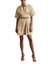 Reiss Womens Rosalie Short-sleeve Pleated Cotton Mini Dress Neutral In Neutral