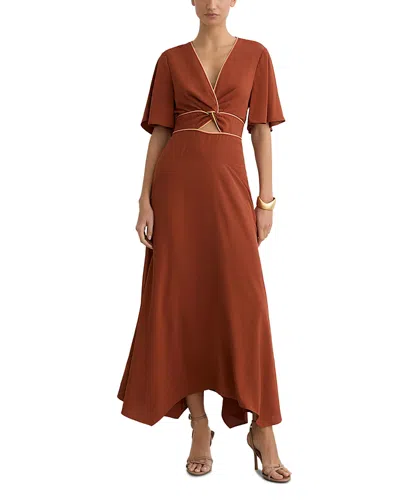 Reiss Womens Rust Orange Rosanna Cut-out Short-sleeve Woven Midi Dress In Red