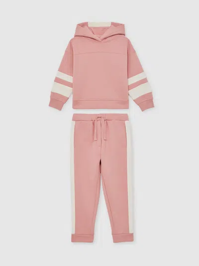 Reiss Kids' Rose Cotton-blend Joggers And Hoodie Set In Pink