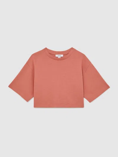 Reiss Rose Cotton Oversized Cropped T-shirt In Pink