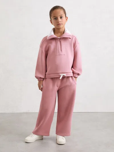 Reiss Rose Laney 9-13 Yrs Funnel-neck Interlock Zip Sweatshirt In Pink