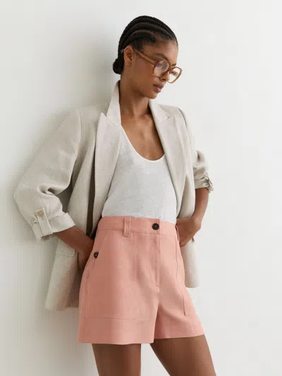 Reiss Rose Pink Linen Chambray Shorts