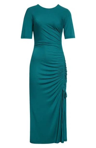 Reiss Rose Ruched Short Sleeve Jersey Dress In Green