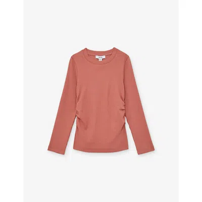 Reiss Kids' Rose Trina Ruched-side Stretch-cotton T-shirt 4-9 In Pink