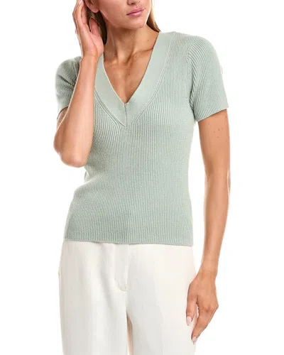 Reiss Rosie Linen-blend Short Sleeve Rib Detail Top In Green