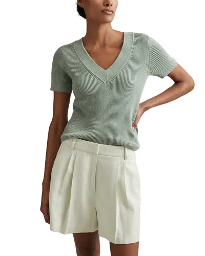 Reiss Rosie Linen-blend V Neck Knitted Top In Green