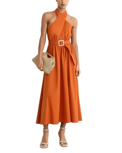 Reiss Womens Orange Rowe Halterneck Sleeveless Stretch-cotton Midi Dress