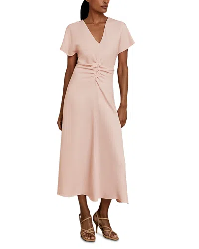 Reiss Rowe Ruched Front Workwear Dress In Pink