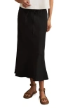 Reiss Roxi Drawstring Waist Linen Midi Skirt In Black