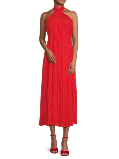 Reiss Roya Pleated Midi Dress In Red