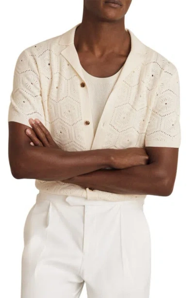 Reiss Mens Off White Royce Pointelle Short-sleeve Cotton Shirt Xl