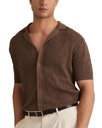 Reiss Royce Short Sleeve Cuban Hexagon Pointelle Shirt In Brown