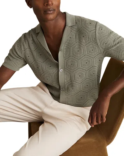 Reiss Royce Short Sleeve Cuban Hexagon Pointelle Shirt In Sage Green