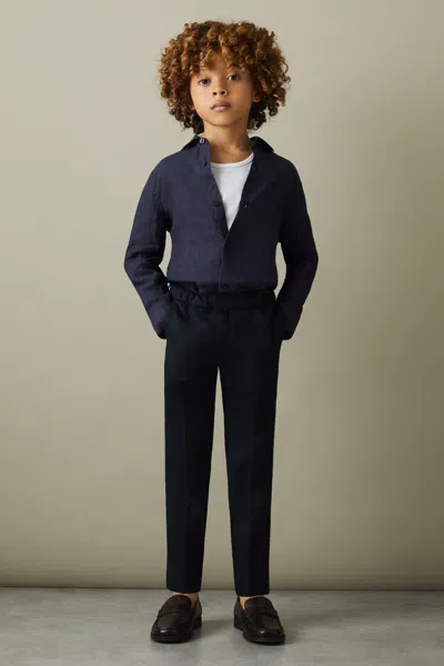Reiss Ruban - Navy Blue Senior Linen Cutaway Collar Shirt, Uk 10-11 Yrs In Navy Blue