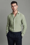 Reiss Ruban - Pistachio Linen Button-through Shirt, Xl